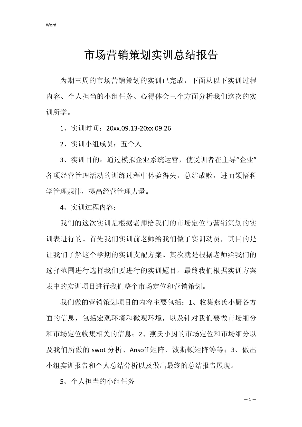 市场营销策划实训总结报告